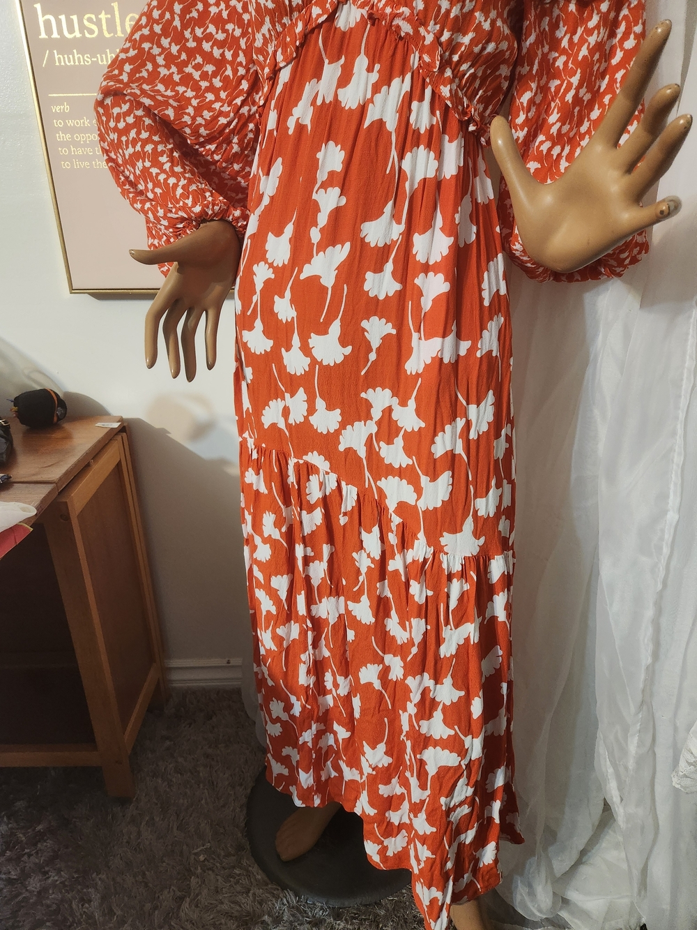 Diane Von Furstenberg Orange & White Floral Print Maxi Dress - Picture 8 of 13